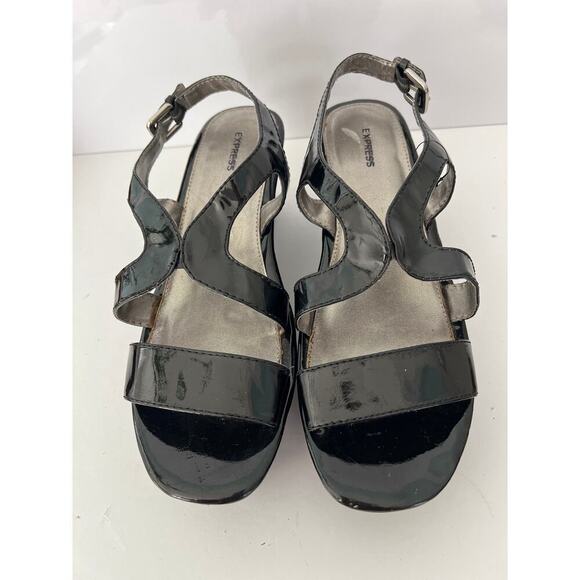 Express Women’s Black Patent Platform Sandals Size 9. - Picture 1 of 9